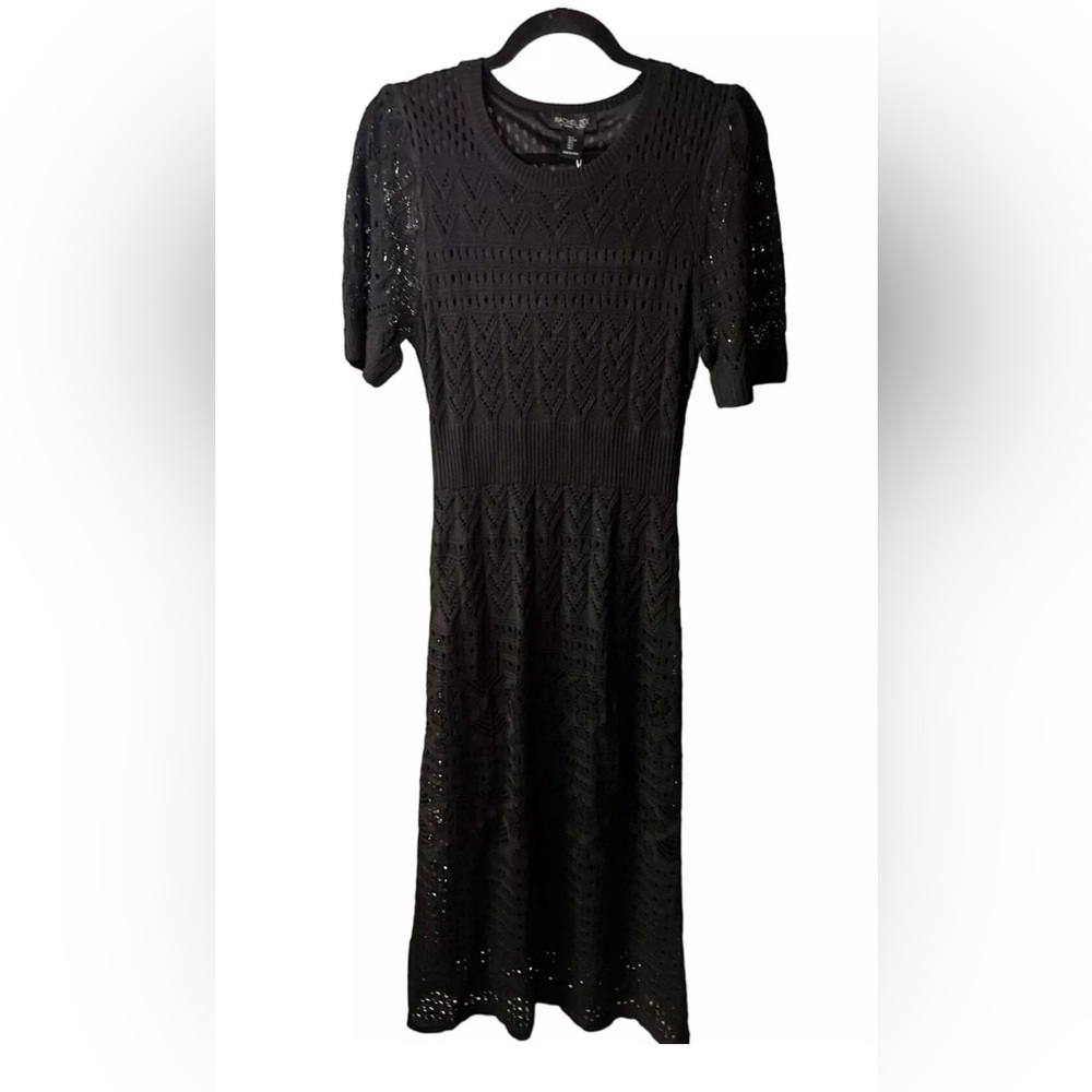 Rachel Zoe black crotchet midi dress.